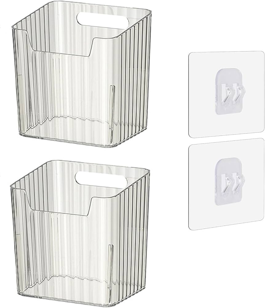 Set of 2 Storage Organizer Bins Wall Mounted Floating Shelves Fridge Organizer Stackable Clear Pl... | Amazon (US)