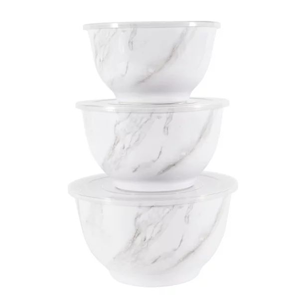 Better Homes & Gardens 6-Piece Melamine Serving Bowl Set with Lids, White Marble Print | Walmart (US)