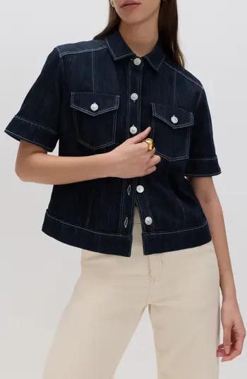 M&S Denim Short Sleeve Shirt in Denim Blue at Nordstrom Rack, Size 10 | Nordstrom Rack