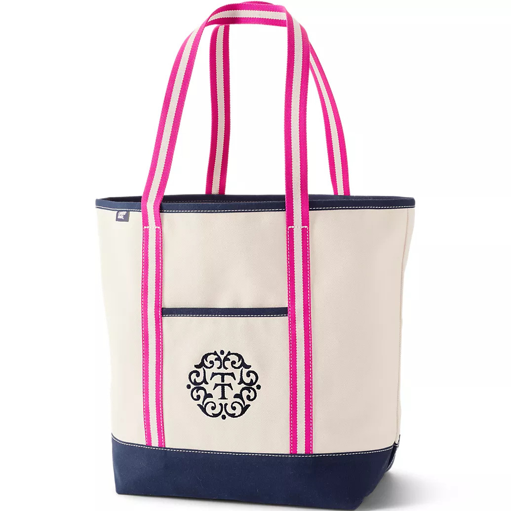 LE x T and T Large Open Top Long Handle Canvas Tote | Lands' End (US)