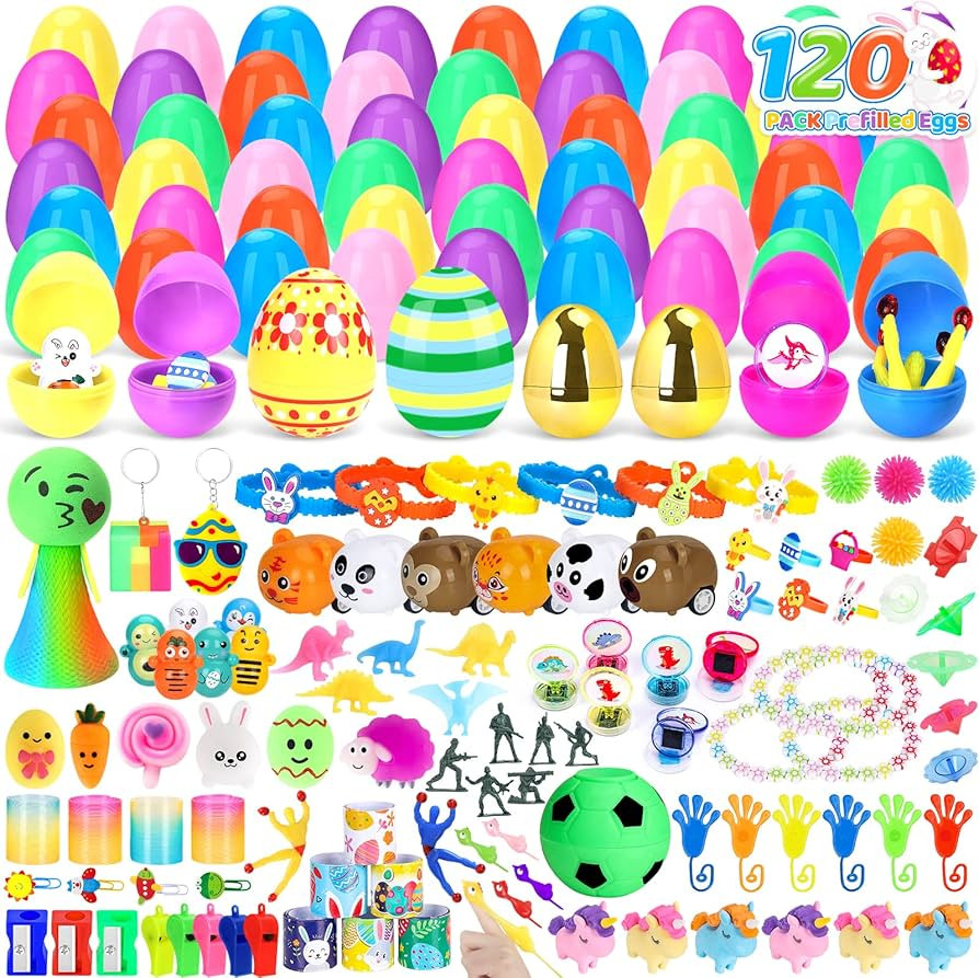 120 Pcs Prefilled Easter Eggs with Toys Inside, Pre Filled Plastic Easter Eggs Bulk for Easter Eg... | Amazon (US)