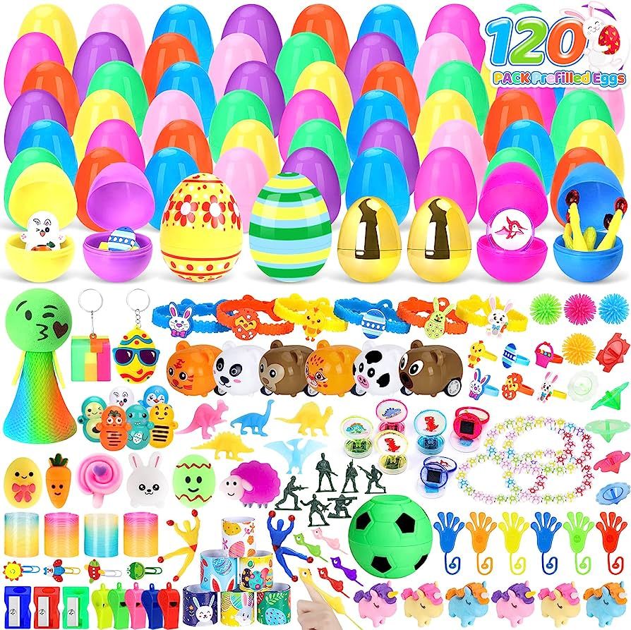 120 Pcs Prefilled Easter Eggs with Toys Inside, Pre Filled Plastic Easter Eggs Bulk for Easter Eg... | Amazon (US)