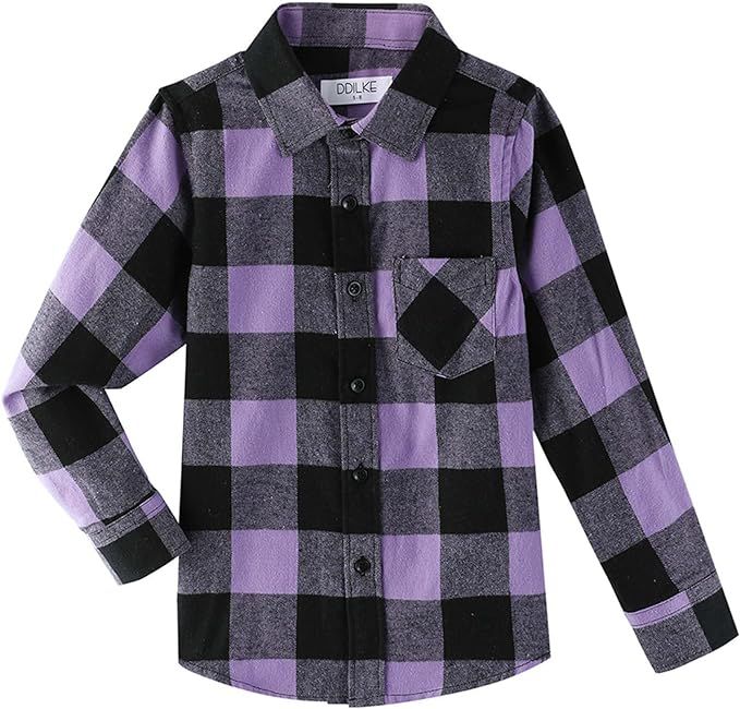 DILBYKE Boys' Button Down Shirt Long Sleeve Casual Plaid Woven Shirts for Kids, Soft Cotton | Amazon (US)