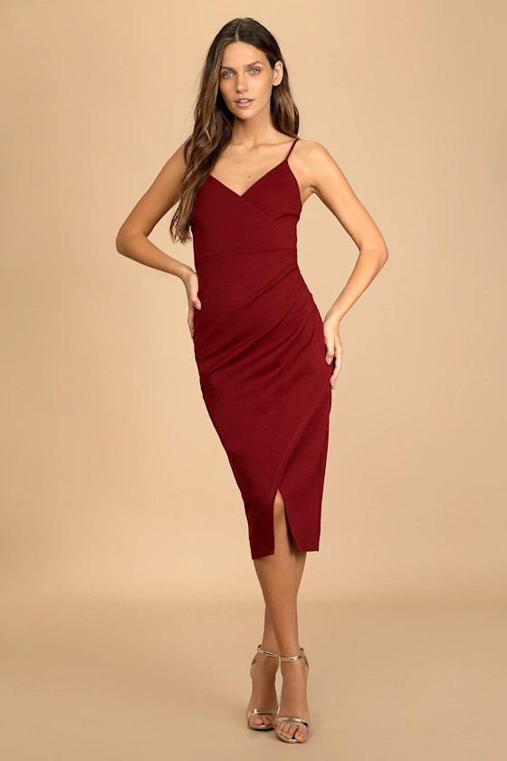All This Appeal Burgundy Bodycon Midi Dress | Lulus