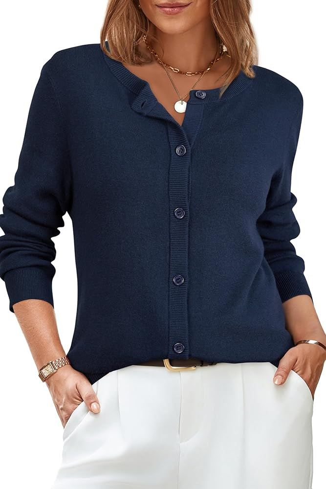 Arach&Cloz Women's Wool Blend Lightweight Spring Business Casual Cardigan Sweaters Tops | Amazon (US)