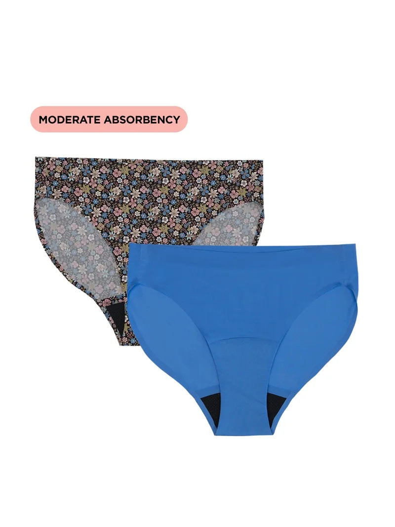 No Boundaries Bikini Moderate Absorbency Period Underwear, 2-Pack, Women\u2019s XS-XXL | Walmart (US)