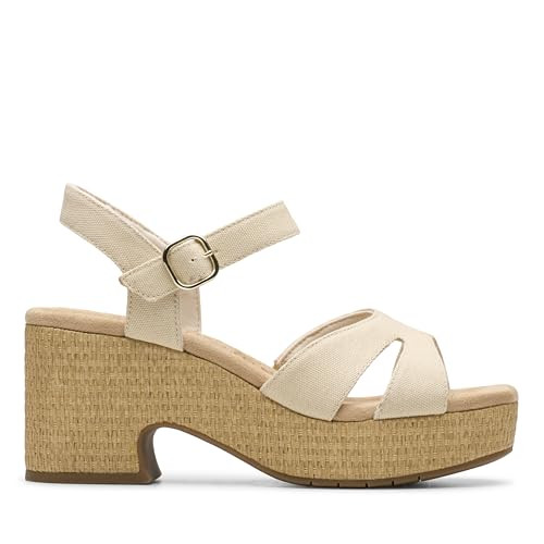 Clarks Collection Women's Nerisa Twist Wedge Sandal, Natural Canvas Textile, 9 Medium US | Amazon (US)
