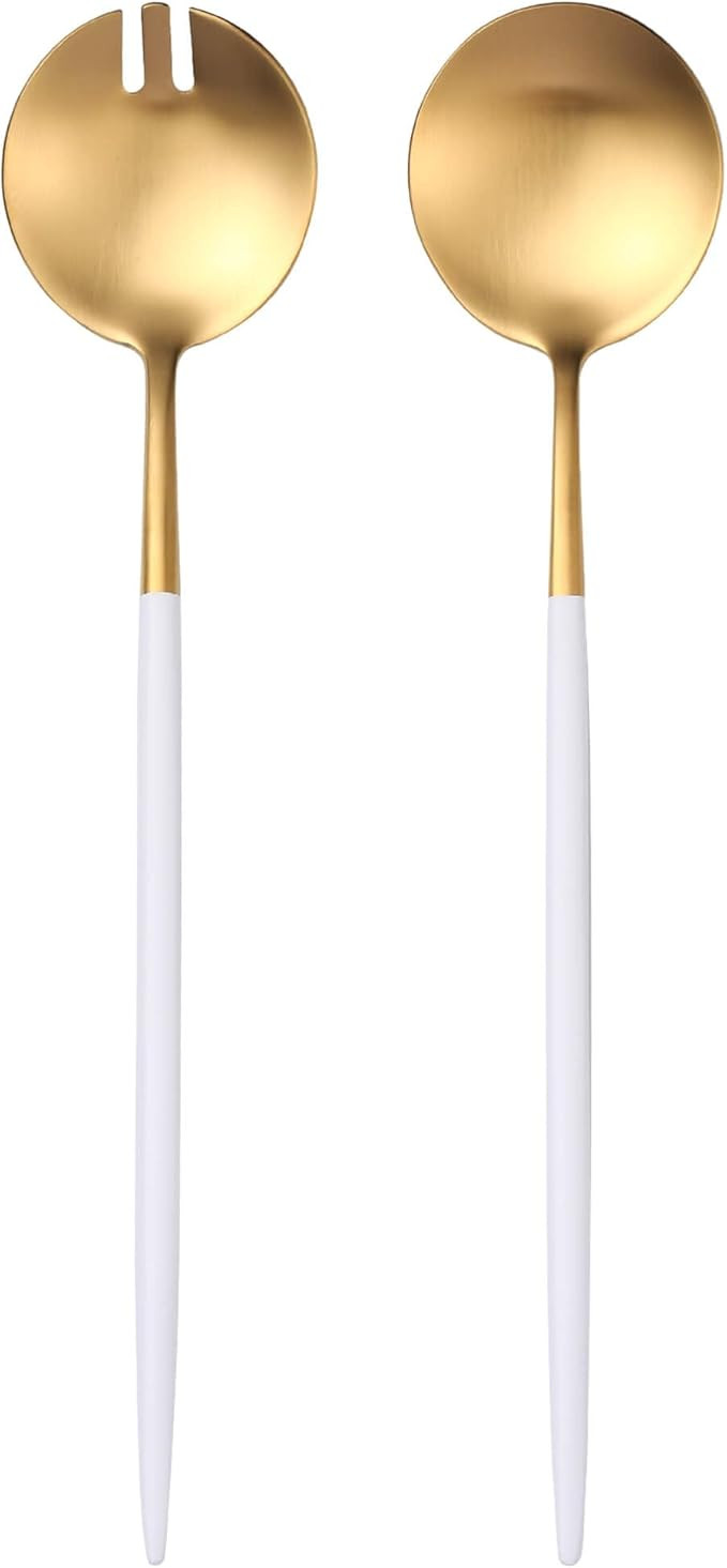 White Gold Salad Serving Utensils,Serving Spoons Stainless Steel,2Pcs Long Handle Salad Servers 1... | Amazon (US)