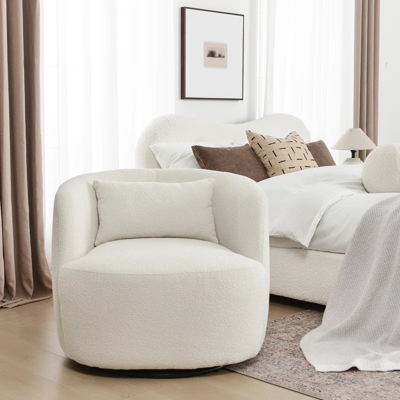 Sydney 34" Wide Boucle Upholstered Swivel Armchair | Wayfair North America