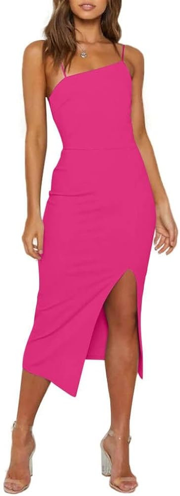 OWIN Women's Adjustable Spaghetti Straps Sleeveless High Waist Split Midi Bodycon Cocktail Party ... | Amazon (US)