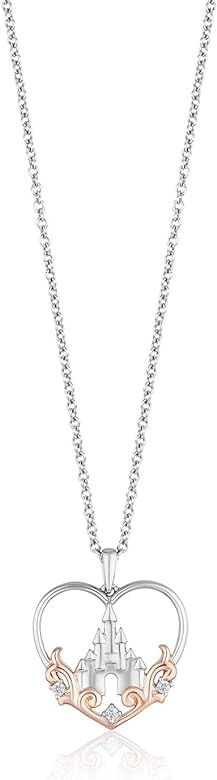 Jewelili Enchanted Disney Fine Jewelry Majestic Princess Castle Necklace Pendant in 14K Rose Gold... | Amazon (US)
