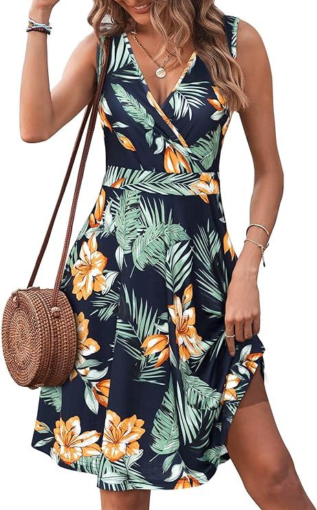 GUBERRY Womens Wrap V Neck Sleeveless Sundress Summer Flare Tank Dress with Pockets … | Amazon (US)