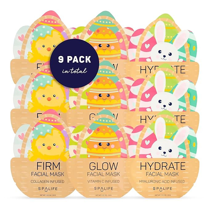 SpaLife Spring & Easter Facial Masks (9Pack) - Hyaluronic Acid, Collagen, Vitamin C Infused - Red... | Amazon (US)