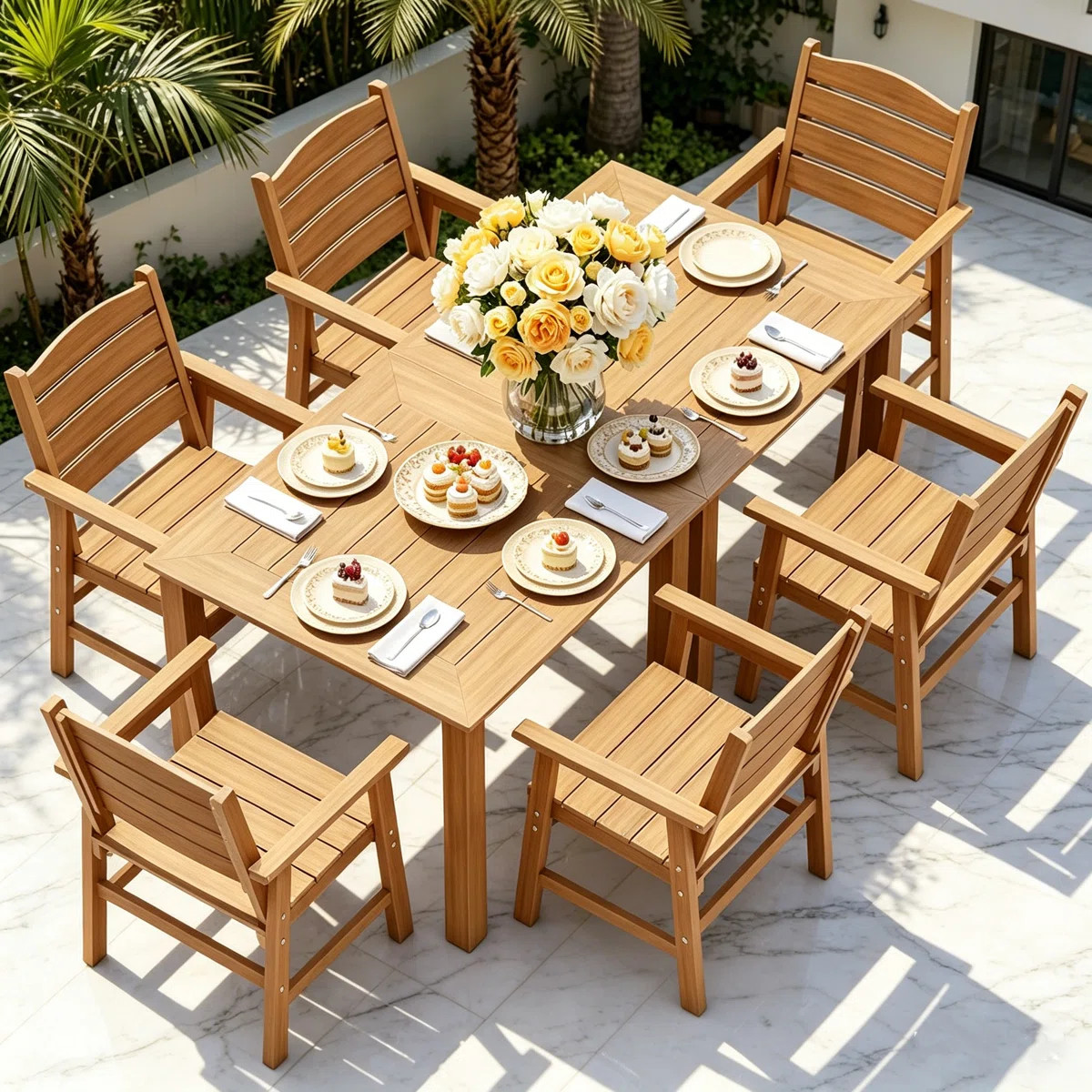 6 - Person All Weather Outdoor Table and Chairs 8 Pieces Patio Dining Sets Outside Furniture With... | Wayfair North America