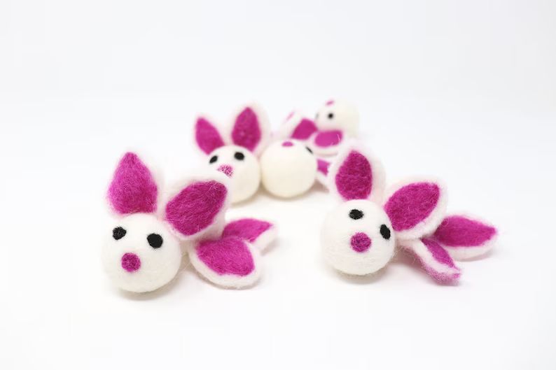 Dark Pink Felt Bunnies | Felted Bunnies | DIY Easter Garland | Easter Bunny Felt Balls | Bunny Po... | Etsy (US)