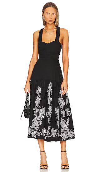 Serena Embroidered Midi Dress in Black | Revolve Clothing (Global)