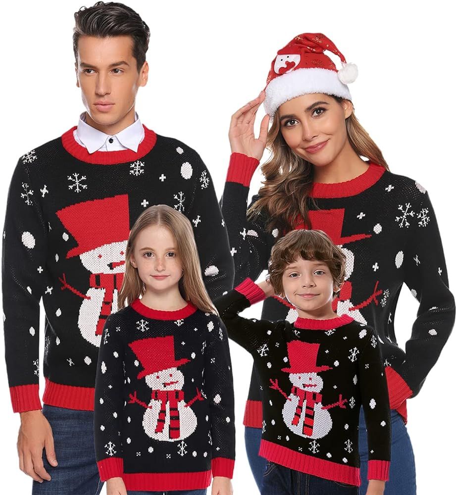 Matching Family Snowman Christmas Sweaters Couple Ugly Holiday Knitted Pullover Top | Amazon (US)