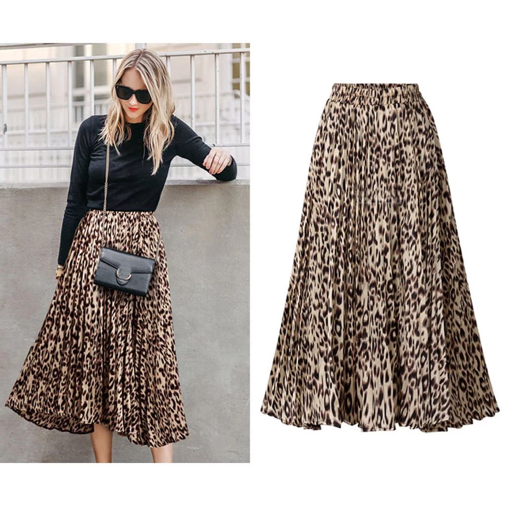 TANGNADE Fashion Women Chiffon Loose Leopard Printed Evening Party Layered Pleated Skirt | Walmart (US)