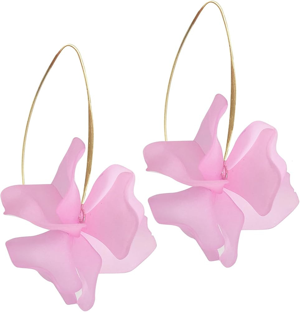 Handmade Bohemian Acrylic Large Flower Dangle Drop Earrings Unique Resin Tiered Petal Flower Line... | Amazon (US)