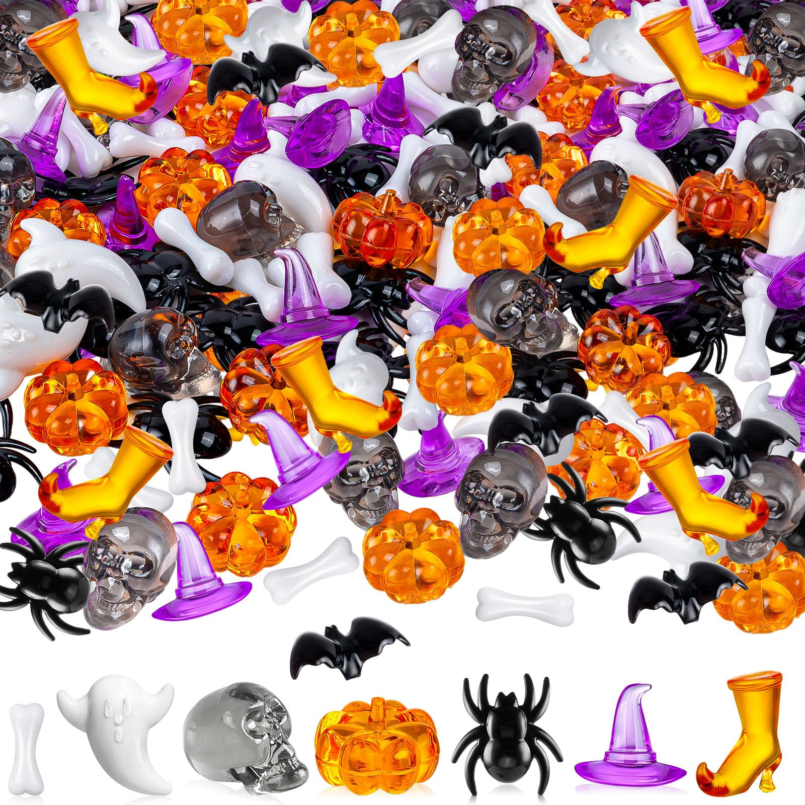 120 Pcs Halloween Vase Filler, Mini Acrylic Witch Hats Pumpkin Ghost Skull Bat Spider for Centerp... | Amazon (US)