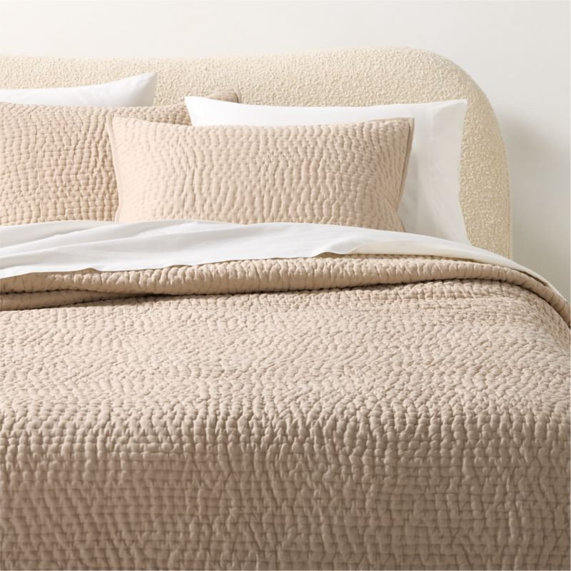 Stitched Organic Cotton Sateen Taupe King Quilt + Reviews | CB2 | CB2