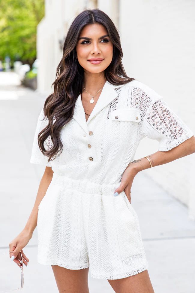 I Know My Own Worth Cream Eyelet Romper | Pink Lily