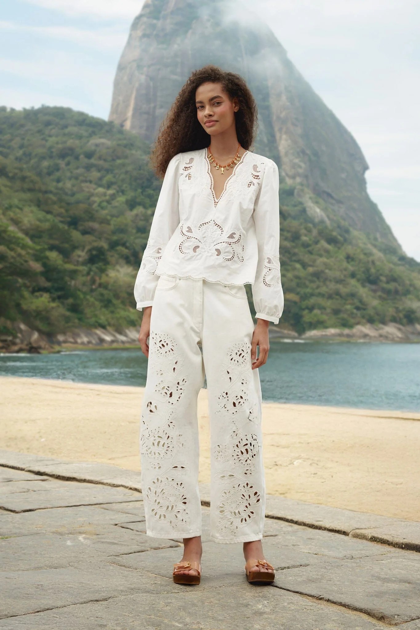 White Richelieu Twill Pants, WHITE / 30 | FarmRio (US)