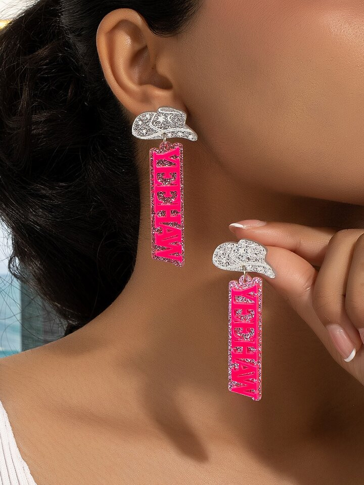 1pair Acrylic Cowboy Hat & Letter Pendant Drop Earrings For Women | SHEIN