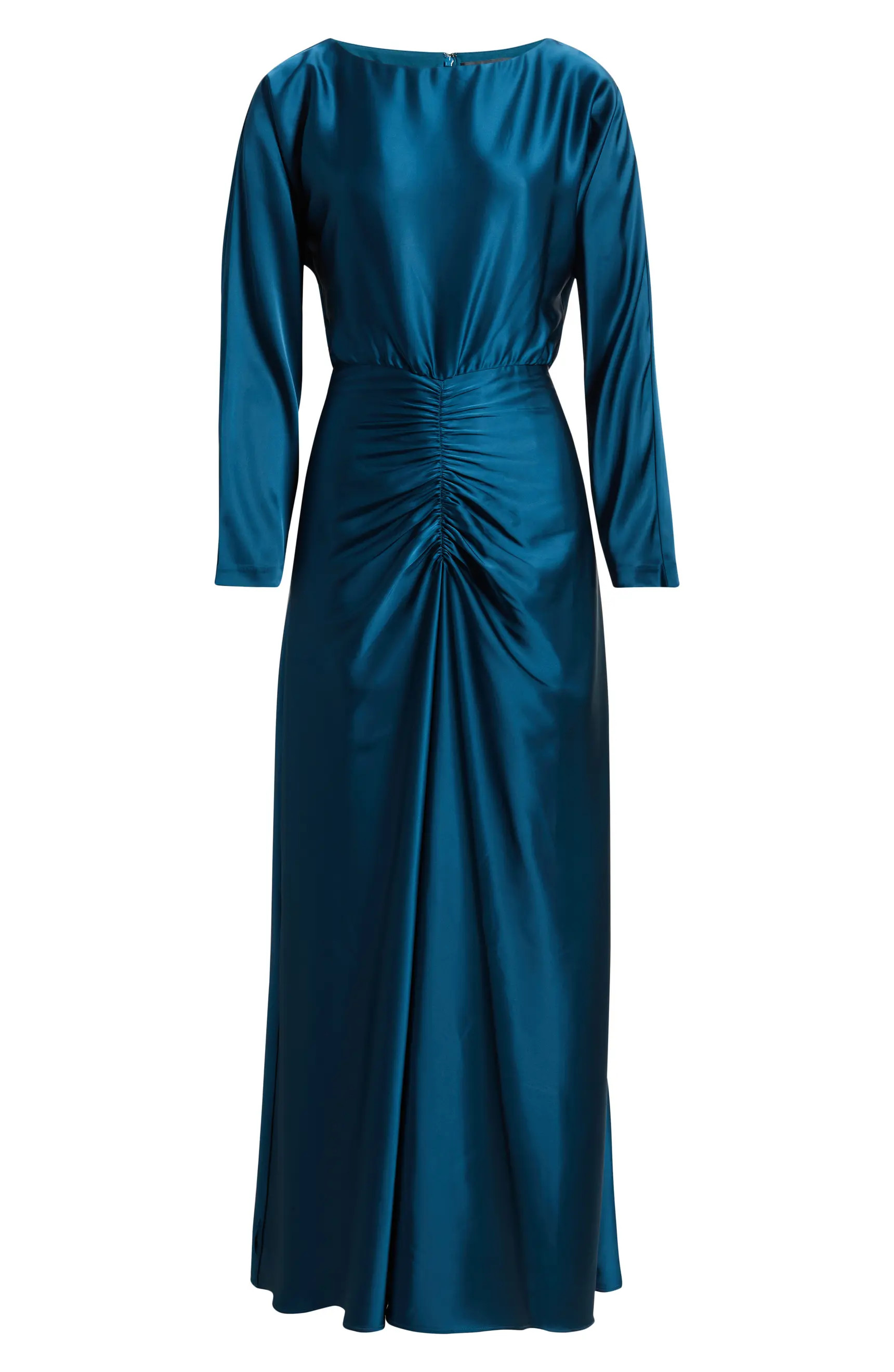 Ruched Detail Long Sleeve Satin Gown | Nordstrom