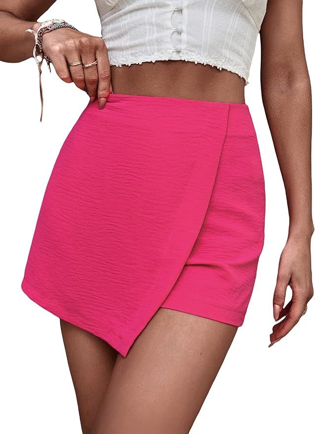 Floerns Women's Casual Asymmetrical High Waisted Bodycon Pencil Skirt Shorts | Amazon (US)