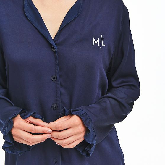 Ruffle Sateen Long Pajamas | Mark and Graham