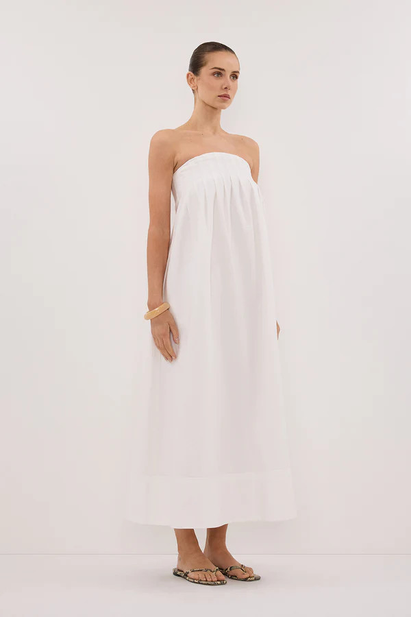 MORGAN WHITE STRAPLESS MIDI DRESS | DISSH