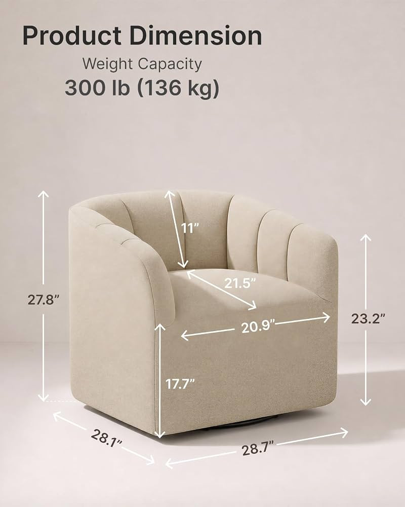 Swivel Accent Chair Set of 1, Modern Channel Tufted Barrel Chair, Oatmeal | Amazon (US)