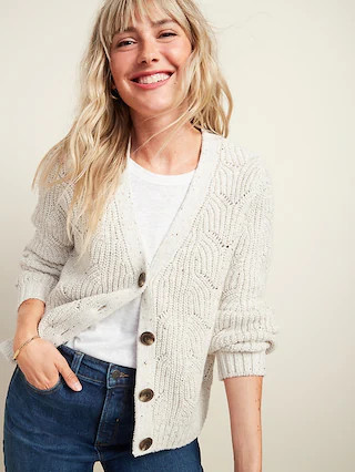 Pointelle-Knit Button-Front Cardigan Sweater for Women | Old Navy (US)