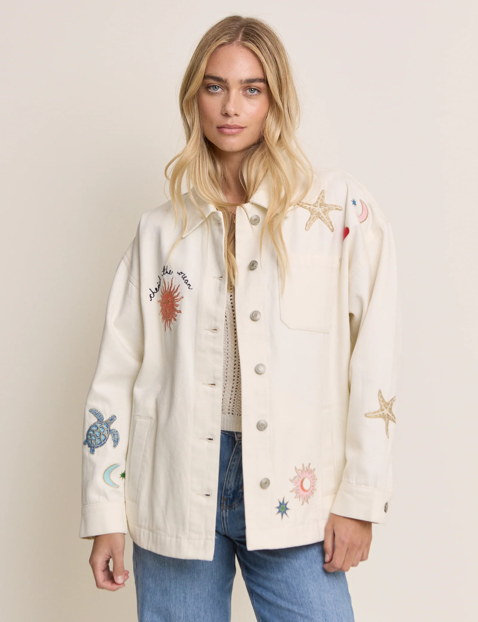 Cream Embroidered Denim Shacket | Nobody's Child