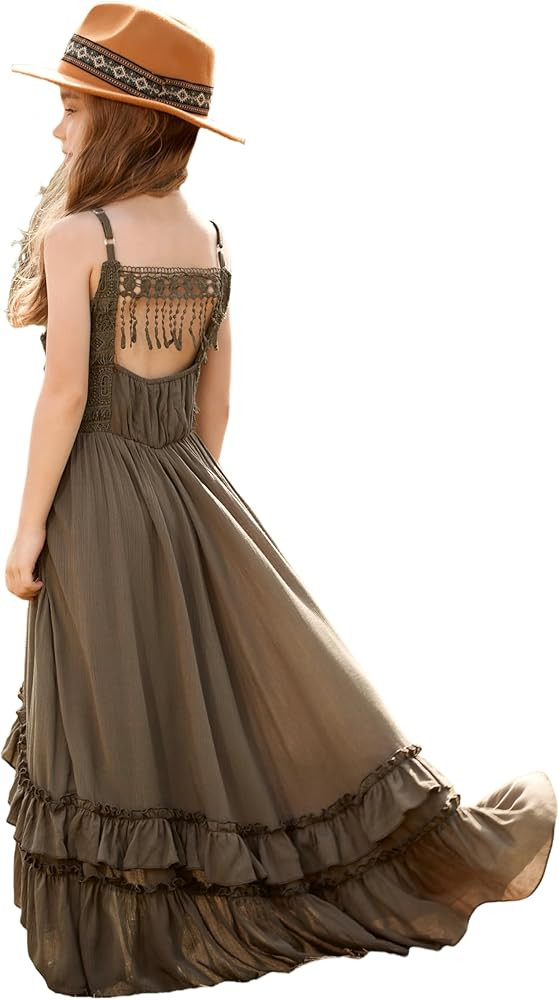 BIBIHOU Girls Kids Lace Backless Boho Holiday Wedding Maxi Flower Girl Dress | Amazon (US)