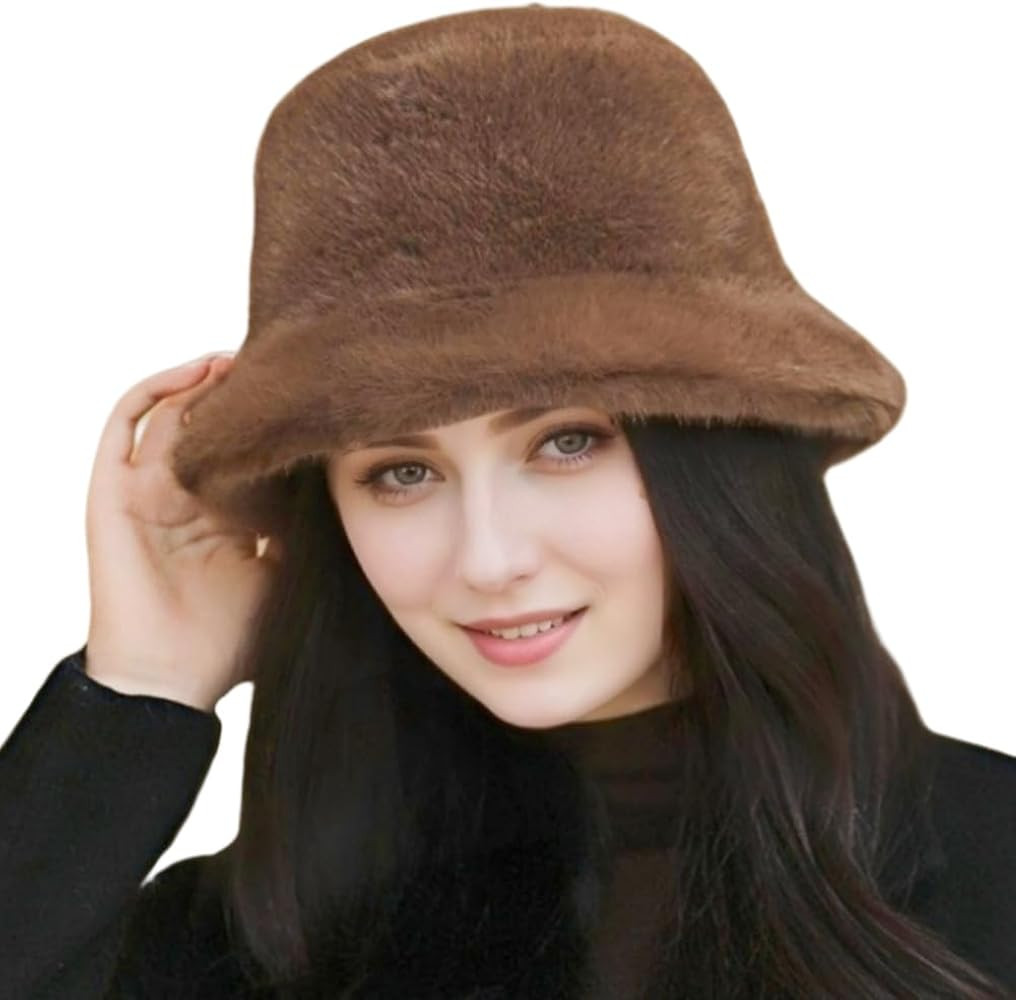 Winter Faux Fur Fuzzy Bucket Hat Fluffy Warm Hat Furry Fisherman Cap for Women | Amazon (US)