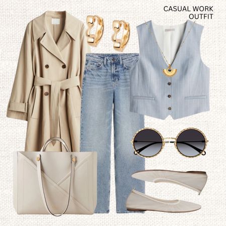 Casual work outfit 👩🏼‍💻

‼️Don’t forget to tap 🖤 to add this post to your favorites folder below and come back later to shop

Make sure to check out the size reviews/guides to pick the right size

Spring Work Outfit, Spring Style, Spring Summer Outfit Inspiration, Smart Casual, Workwear, Straight Leg Jeans, Trench Coat, Blue Waistcoat, Shopping bag, Sunglasses

Bag, Pumps, Sunglasses 

#LTKstyletip #LTKSeasonal #LTKeurope