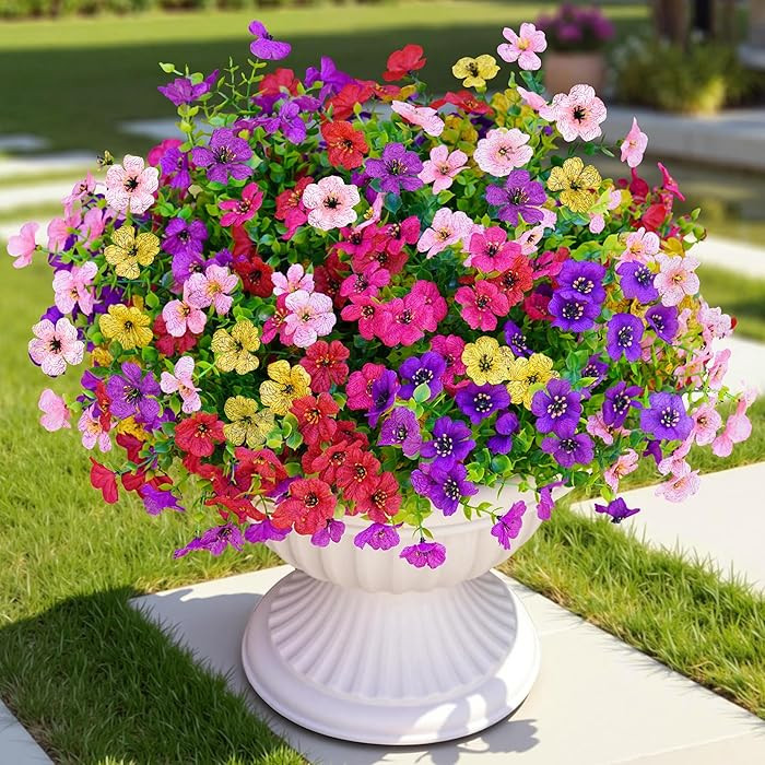 Artificial Faux Flowers Plants for Outdoors Outside Spring Summer Decoration,12 Bundles Silk Dais... | Amazon (US)