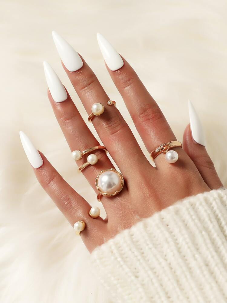 5pcs Faux Pearl Decor Ring | SHEIN