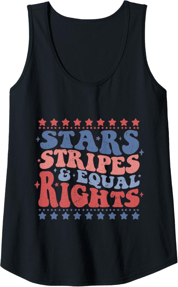 Womens Star Stripes And Equal Rights Patriotic 4th Of July Groovy Tank Top | Amazon (US)