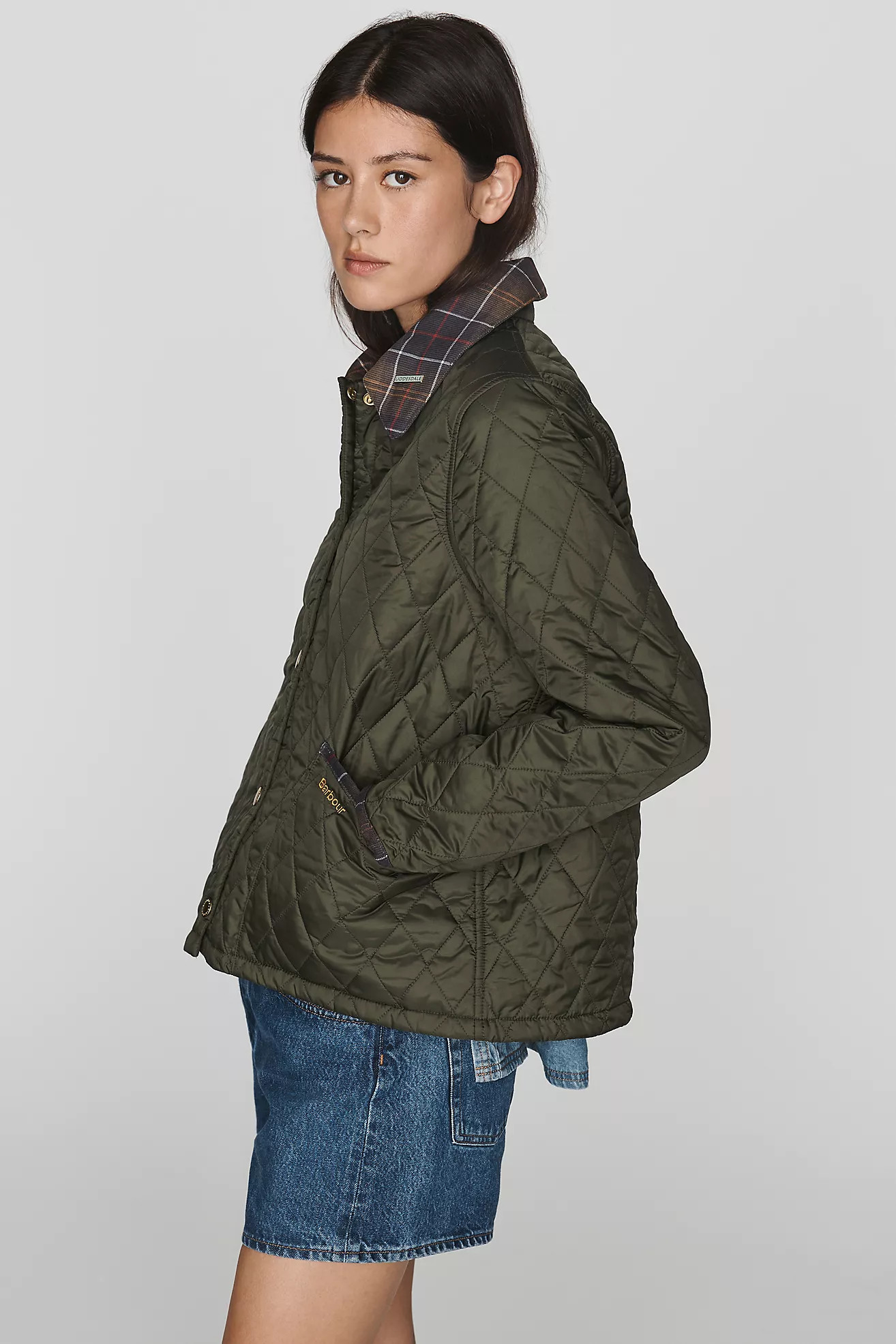 Barbour Icons Tartan Collar Cropped Liddesdale Quilted Jacket | Anthropologie (US)