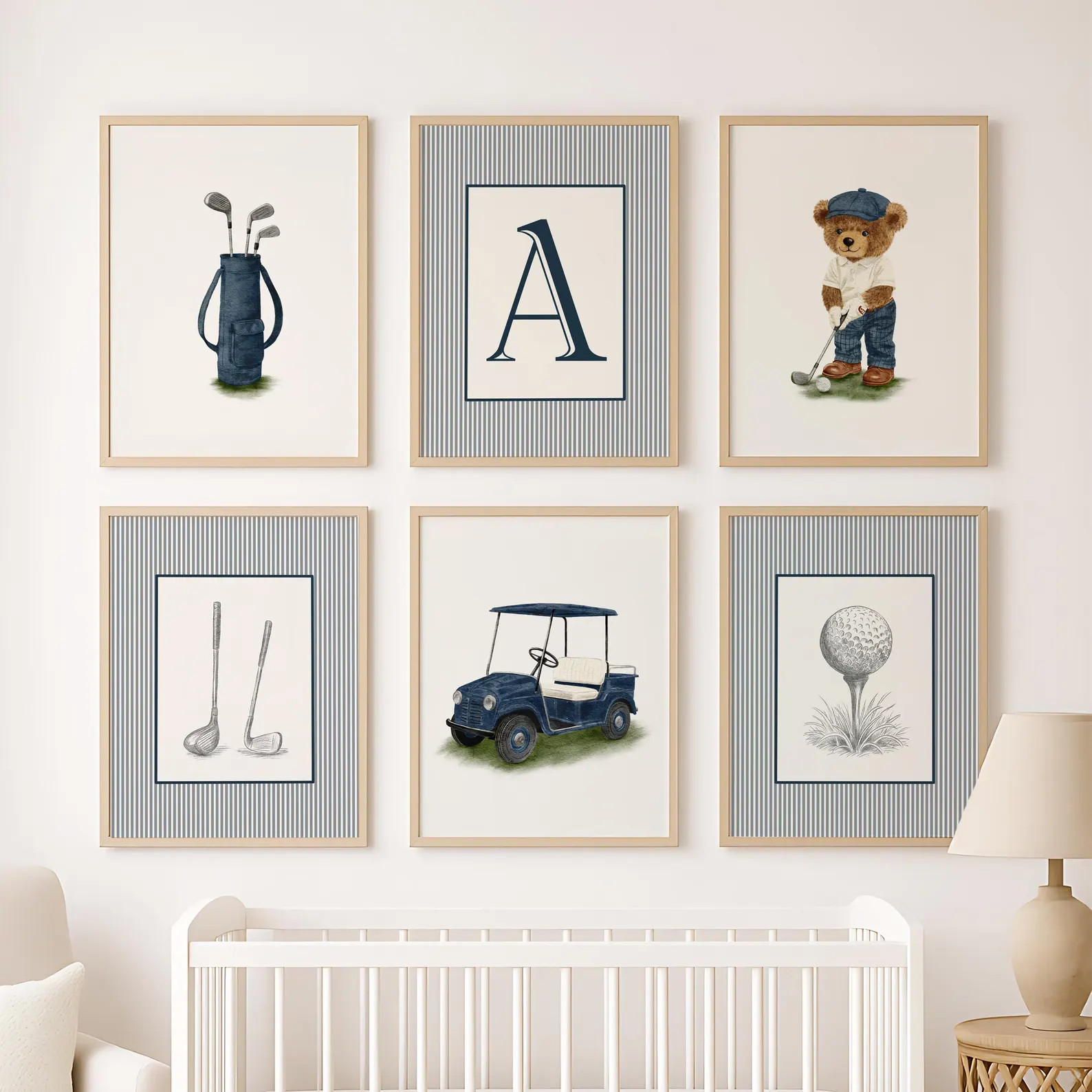 Blue Teddy Bear Golf Nursery Wall Art Set - 6 Prints | Personalised Golf Decor | Boy's Nursery | ... | Etsy (Global)