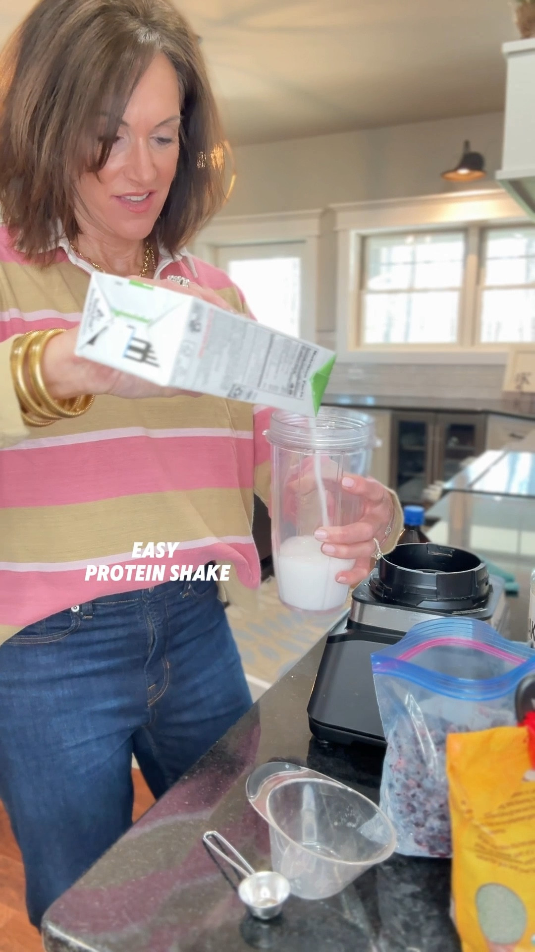 Heart sweatshirt- XL
Track stripe jeans - size 6
Blue/white shirt rugby sweatshirt - L
Sweatpant “jeans” - 29 tall (recommend sizing down. They stretch out) 
Pink rugby top - Medium 
Jacket - large 
Straight Jeans- size 10 regular (size up they run small) code : ANNIEKXSPANX 

PROTEIN SHAKE RECIPE 
1 cup coconut milk
2 scoops protein powder
1 cup frozen blueberries 
1 tablespoon chia seeds
1 teaspoon vanilla (yes I put more)

#LTKvlog #LTKTall #LTKdayinmylife