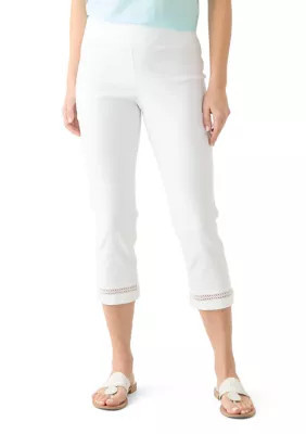 Crown & Ivy Women's Crochet Trim Crop Pants, White, 12 | Belk
