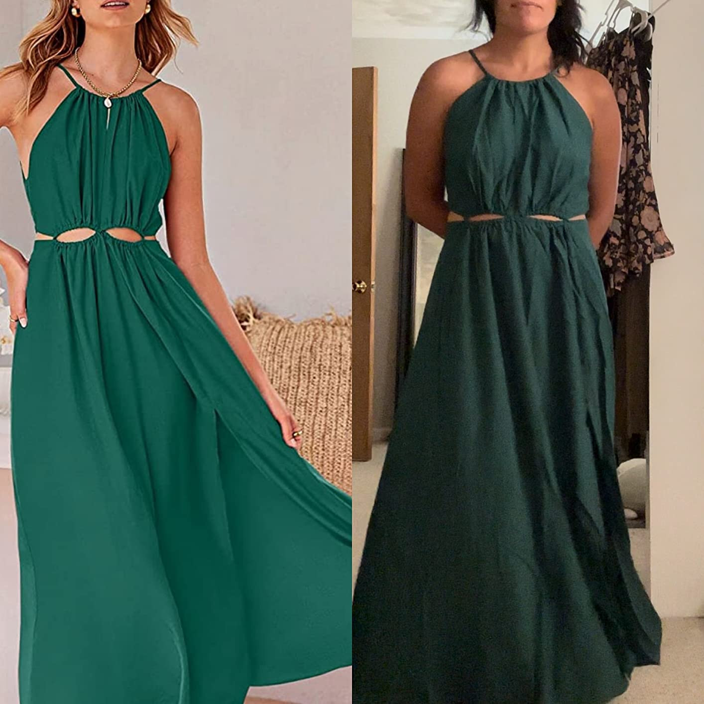 BTFBM Women Halter Summer Dresses 2025 Sleeveless Cutout Backless Sundress Slit Boho Casual Maxi ... | Amazon (US)