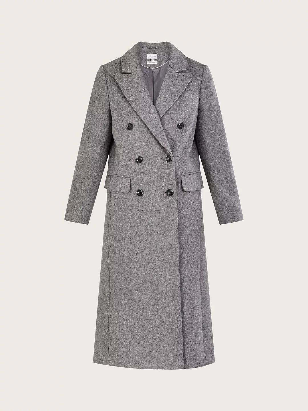 Monsoon Fay Double Breasted Wool Blend Coat, Grey | John Lewis (UK)