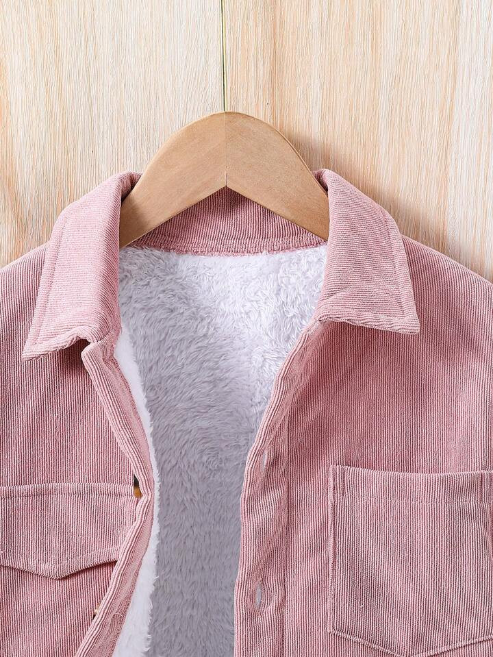 Young Girl Flap Pocket Drop Shoulder Thermal Lined Corduroy Coat | SHEIN