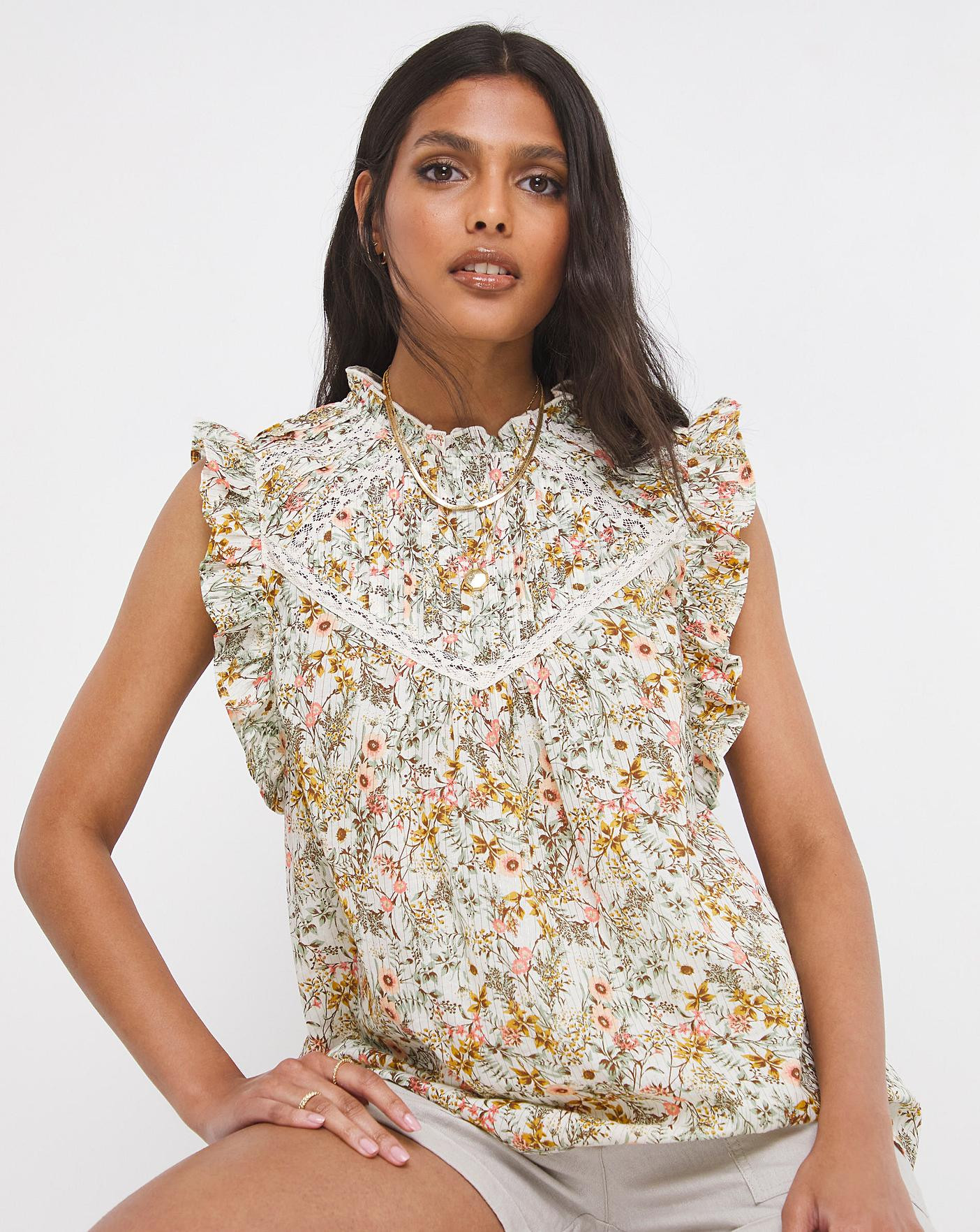 Multi Floral Sleeveless Lace Insert Top | JD Williams (UK)