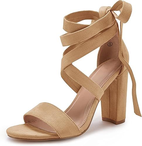 Huiyuzhi Womens Chunky Ankle Strappy Sandal Pumps Lace Up High Heels | Amazon (US)